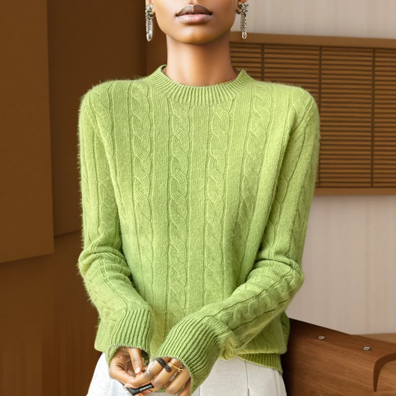 Autumn And Winter New Fashion 100% Pure Wool Sweater Crew Neck Long Sleeve Pullover Sweater Women\'s Clothing Korean Pop topWQ712