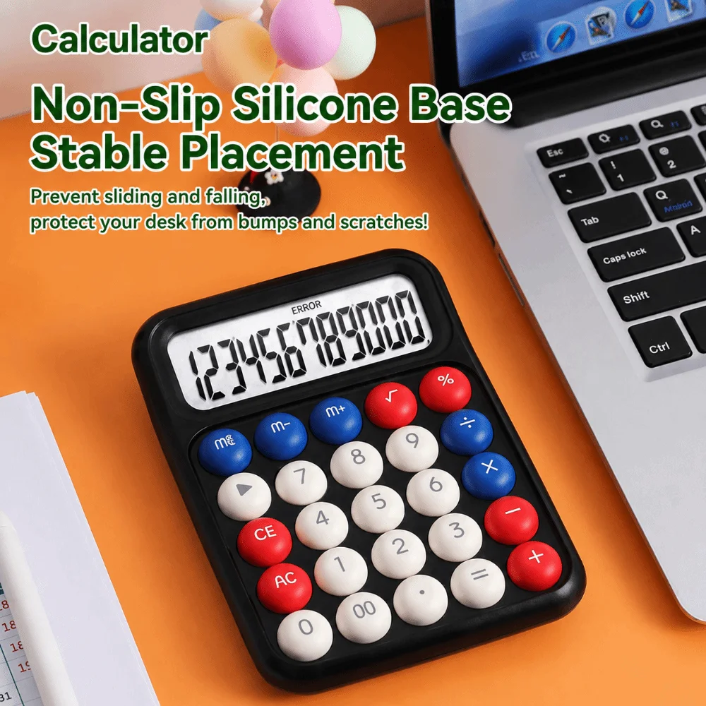 12 Digits Mechanical Button Calculator Anti-Slip Mat Large Screen Desktop Calculator Cartoon Electronic Calculators