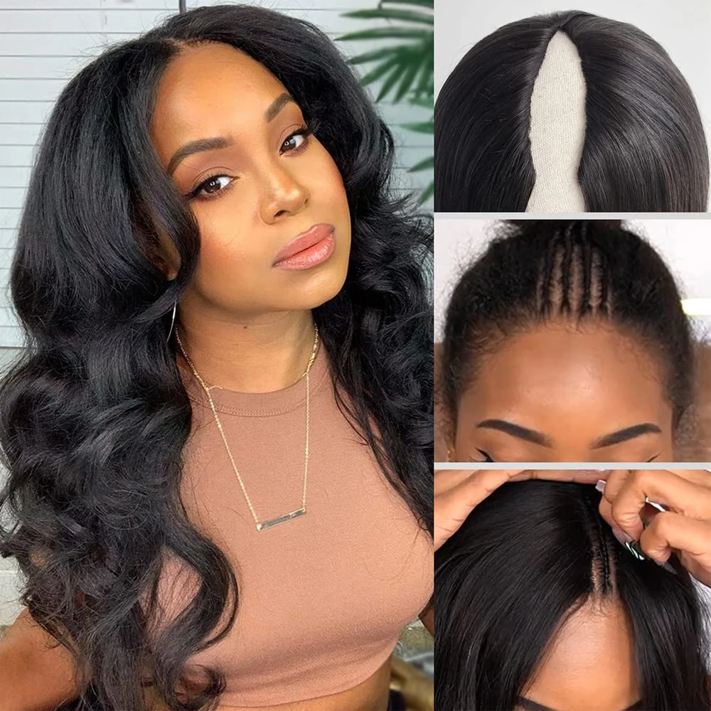 V Part  Human Hair Wig Body Wave Wig Beginner Friendly Meet Real Scalp No Leave Out Gluless Wavy V Part Wigs for Black Women