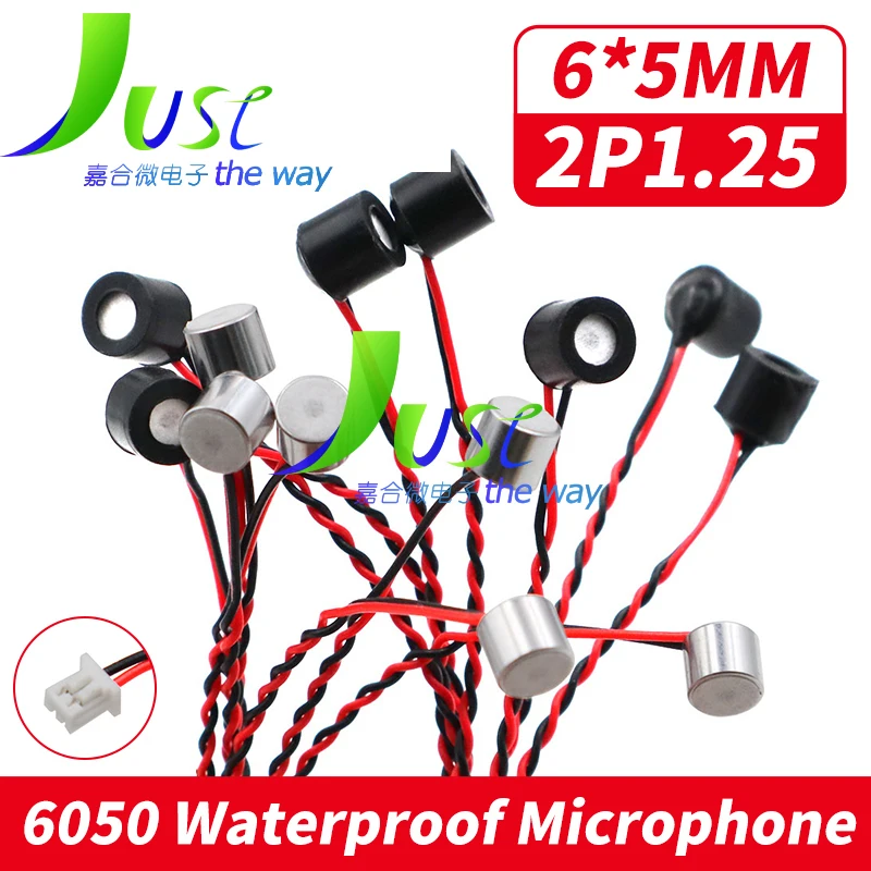 20Pcs/Lot 6050 Waterproof Insulation Capacitive Electret Condenser Microphone 6MM 6*5MM Omnidirectional Mic with wire 2P 1.25MM