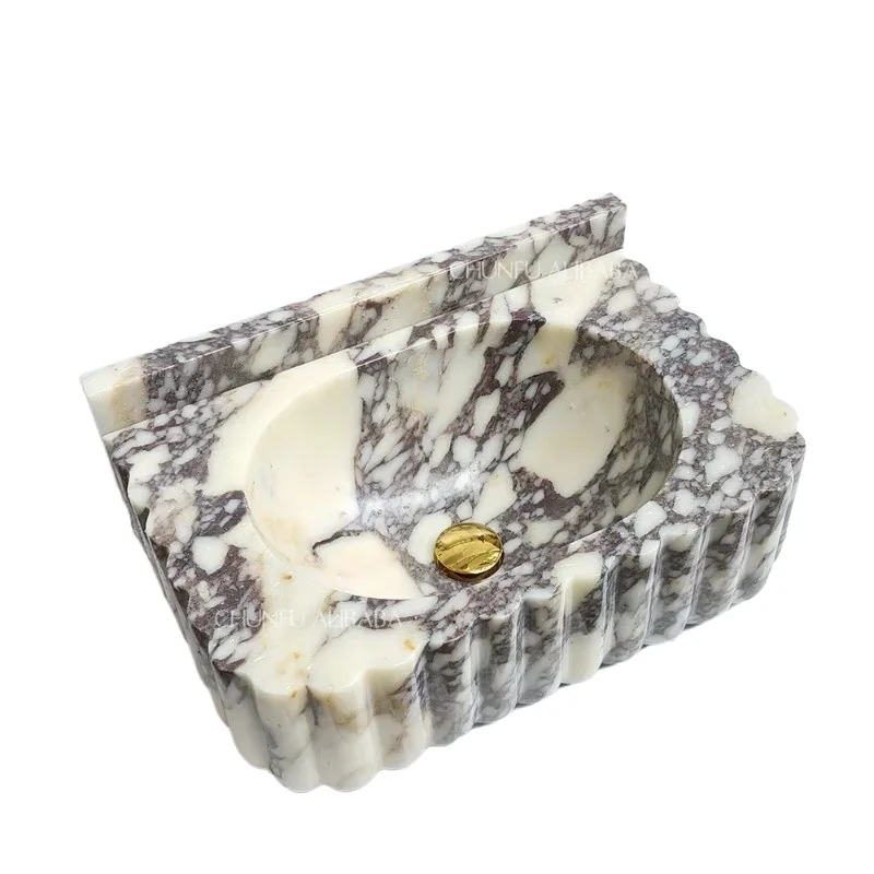 Modern Caracatta Viola Marble Utensils Washbasin Drain Polished Finish 9L Household Hotel Villa Bathroom Dresser Art Capacity