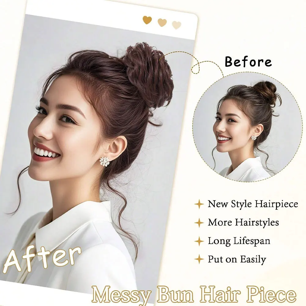 4 بوصة فوضوي كعكة شعر مستعار متموج مجعد Scrunchies الاصطناعية Chignon ذيل حصان وصلات شعر سميكة أوبدو قطع الشعر للنساء #5