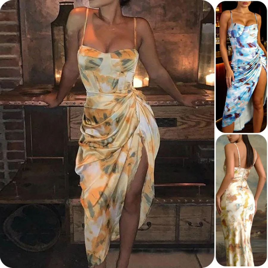 

【New style】2026 new spring clothes women's clothing European and American - printed dress fashionable and sexy high-waist slim