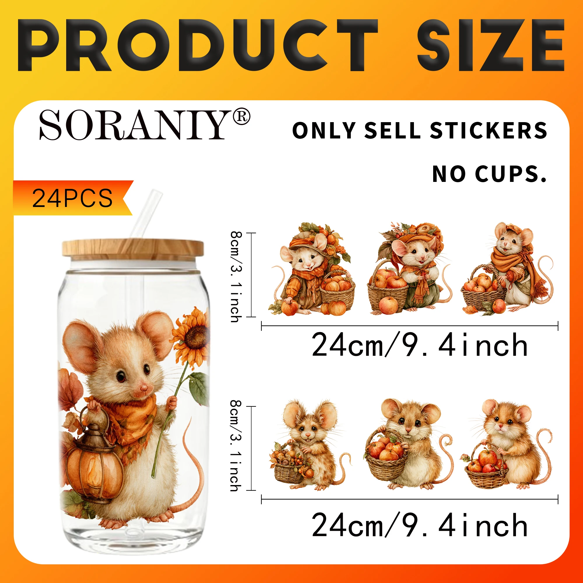 UV DTF Transfer Stickers - 24Pcs/Set Autumn Harvest Mouse Theme UV DTF 16OZ DIY Transfer Stickers