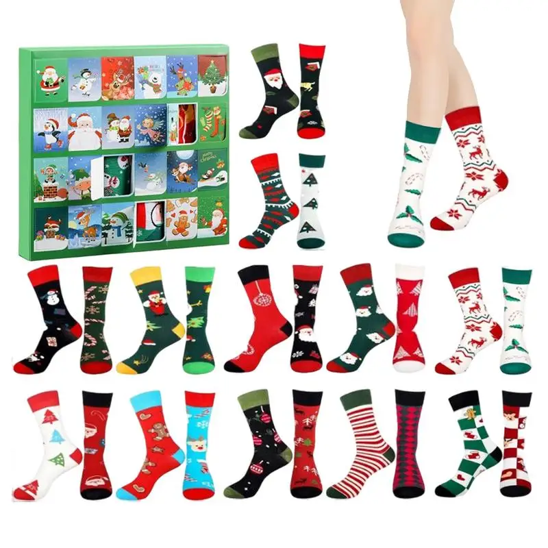 12 Pairs Christmas Socks Advent Calendar Unisex Socks Set Christmas Countdown Calendar colorful and cute Christmas mid tube sock