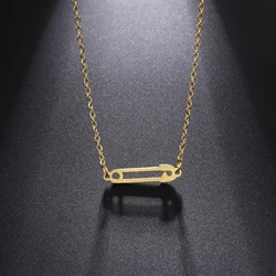 Teamer Paper Clip Pendant Necklace for Women Unique Design Pin Clavicle Chain Stainless Steel Female Simple Temperament Jewelry