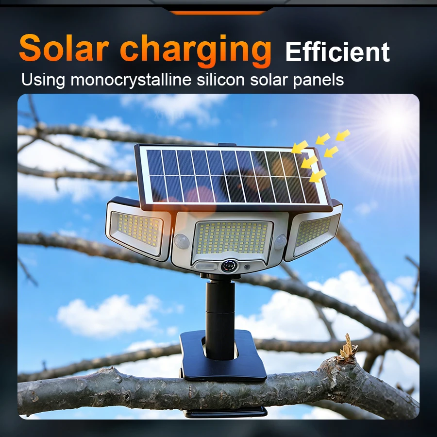 90000K Movable Solar Light Adjustment of 3 Heads for 360° Shadow‑Free Lighting 231LED Security Flood Lamp For Garden Patio Yard