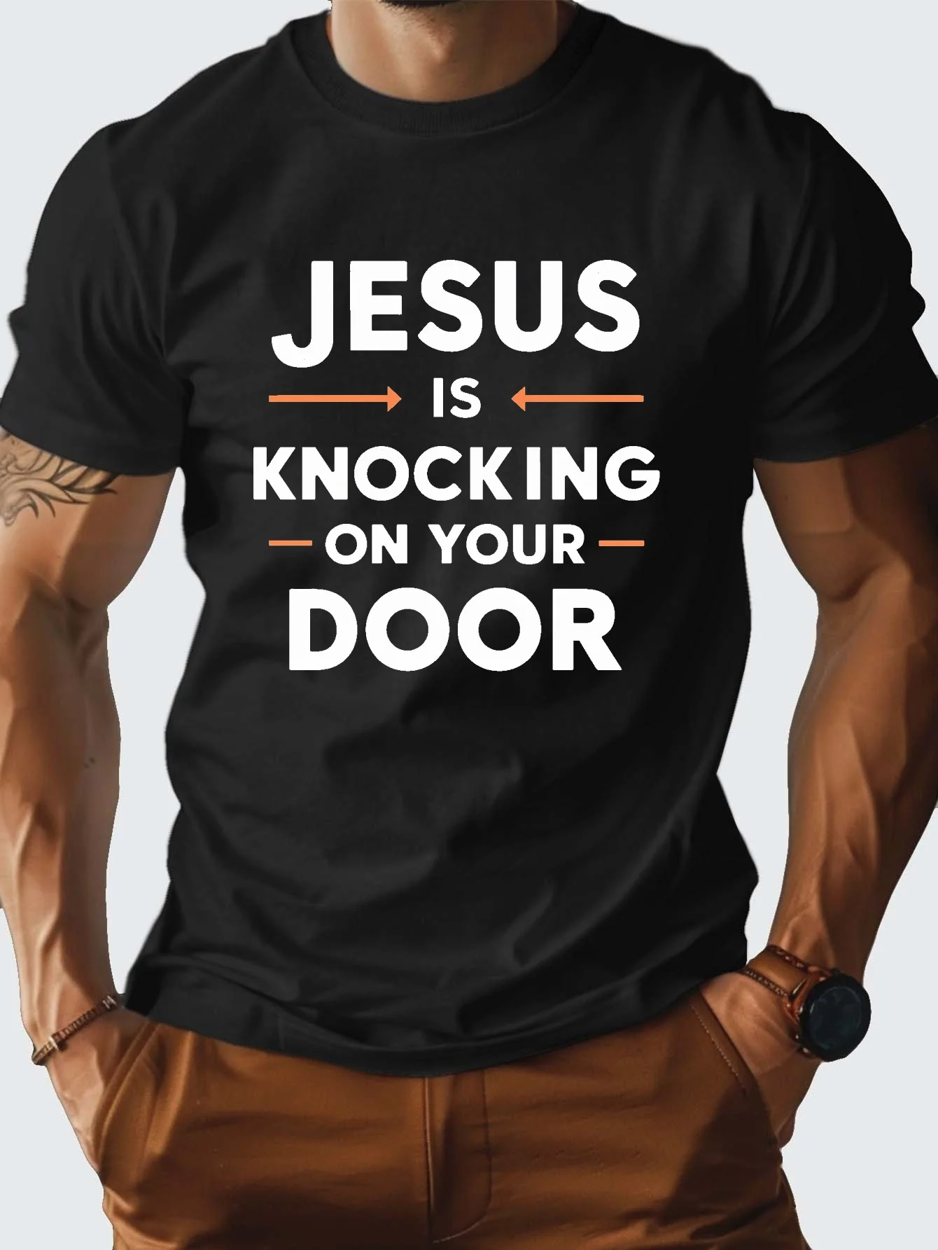 Jesus is knocking pure cotton men's Tshirt comfort fit