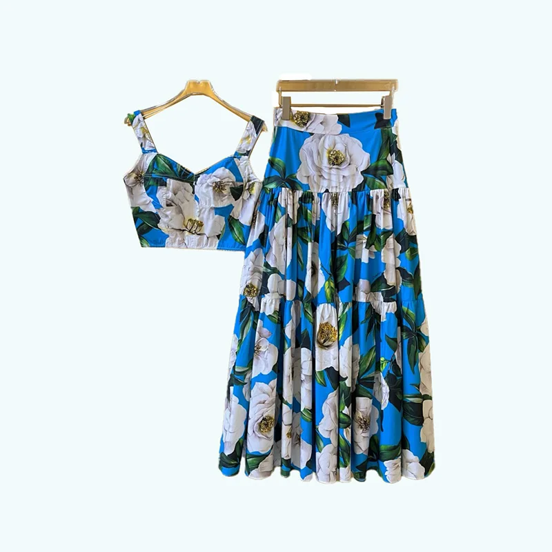 Kleurrijk bedrukt slim fit vest katoen losse halve rok dames tweedelige set elegante klassieke herfst nieuwe retro dameskleding - afbeelding 2