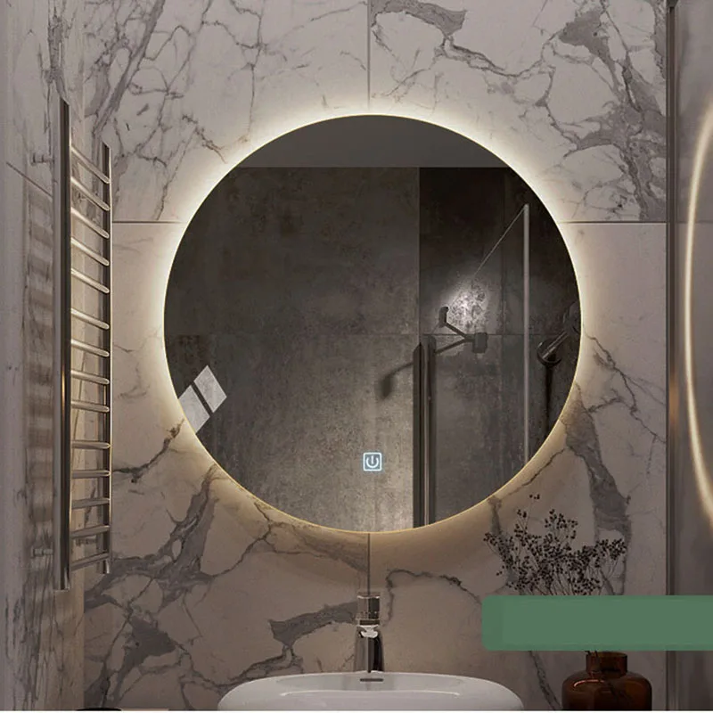 Modern Style Simple Circular Mirror LED Bathroom Mirrors Wall Mounted Intelligent Lighting Mirror Hotel Home Decoration Espejos