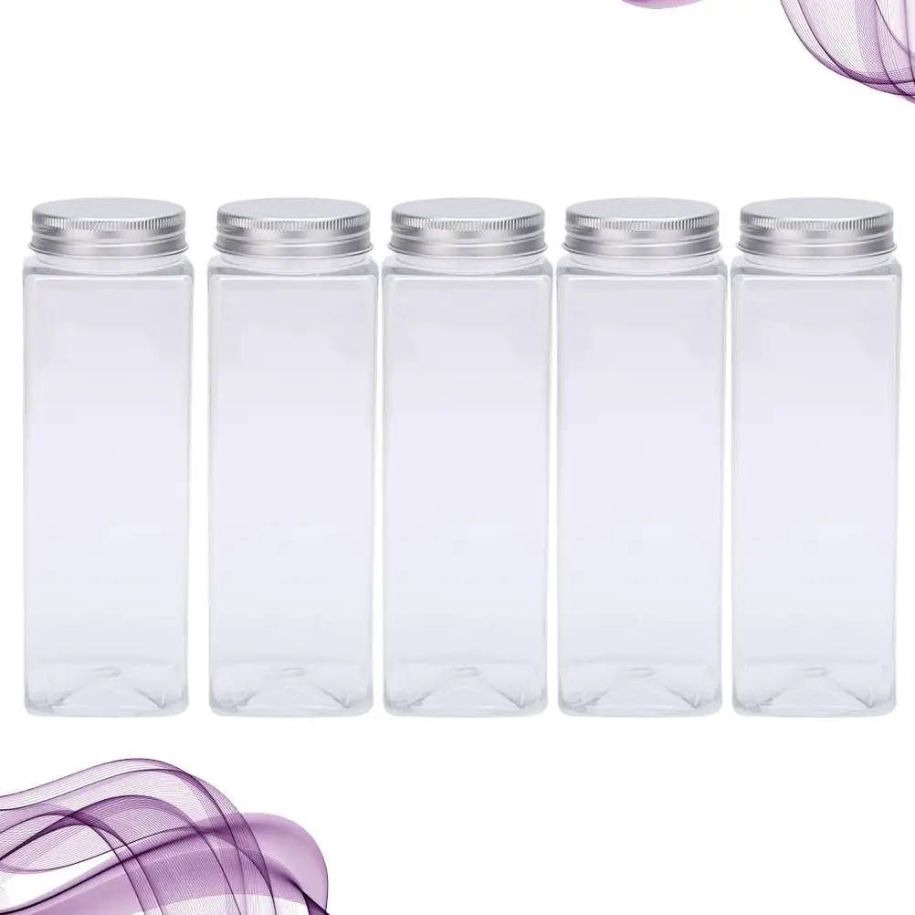 5 Pcs PET Plastic Bottles Food Grade Safe Containers for Water Juice Storage Kitchen Bar Use Bottle