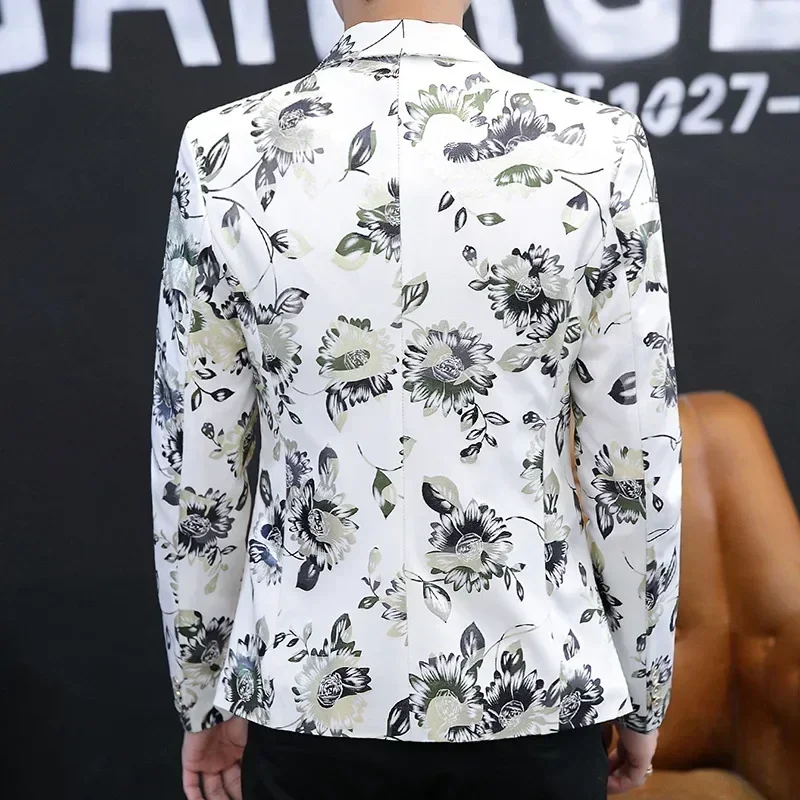 2024 Men's Autumn Personalized Casual Floral Suit Teen Trend Printed Fashion Tailored    blazer men