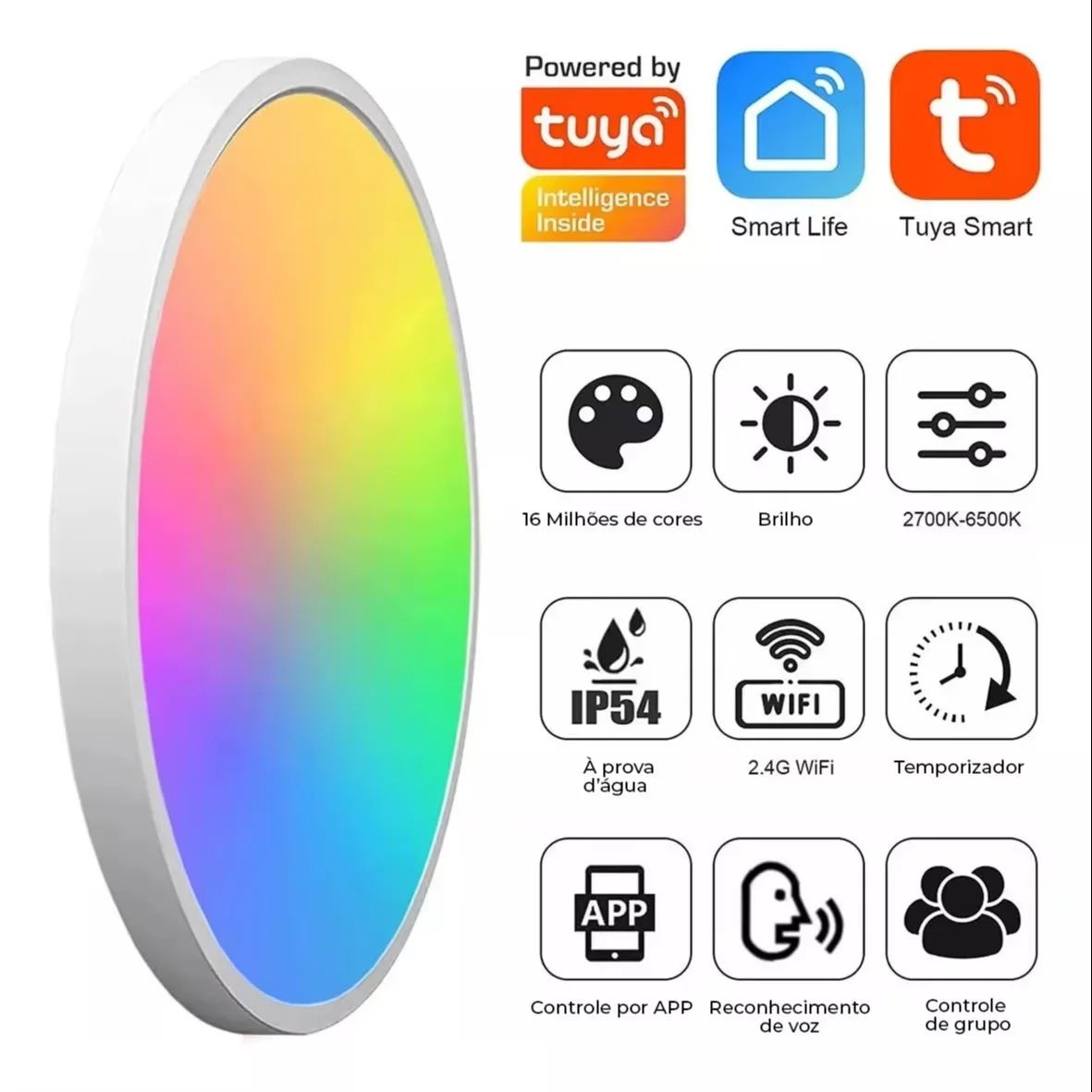 Smart WIFI LED Round Ceiling Light RGBCW Dimmable TUYA APP Compatible With Alexa Google RGB Backlight For Bedroom Kitchen Party