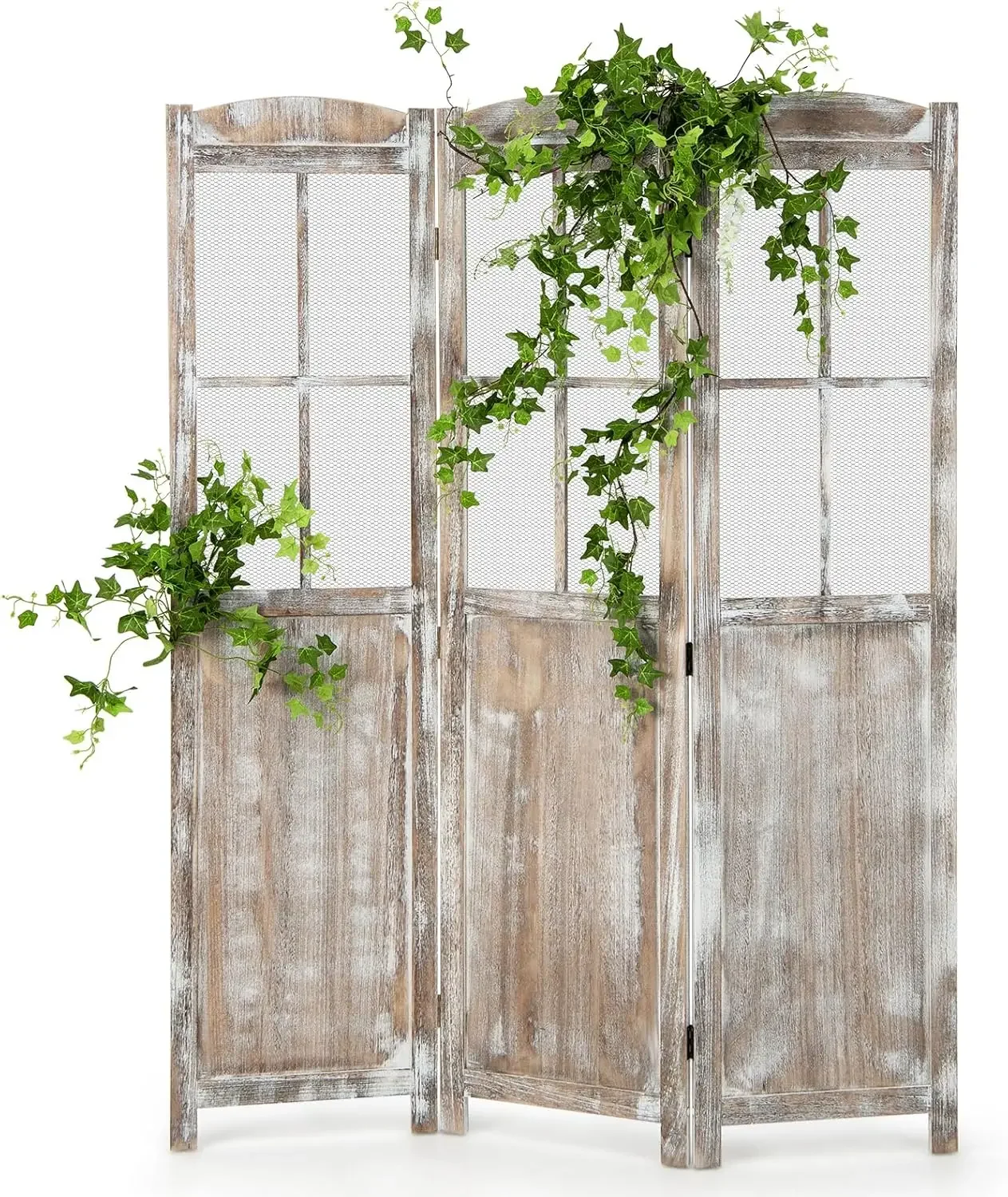 

Бестселлер: 3-панельная складная перегородка для комнаты, 6-футовая ширма из древесины павловнии с сетчатым окном, натуральная деревенская отдельностоящая ширма-стена