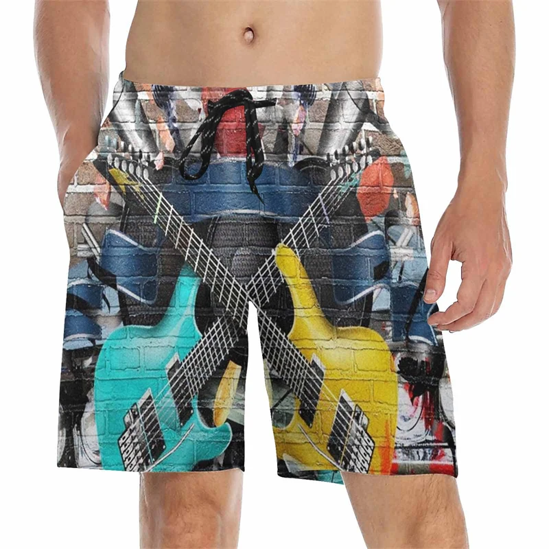 Electric Guitar Music Note Graphic Shorts Pants 3D Printed Hip Hop y2k Board Shorts Summer Hawaii Swimsuit Cool Surf Swim Trunks