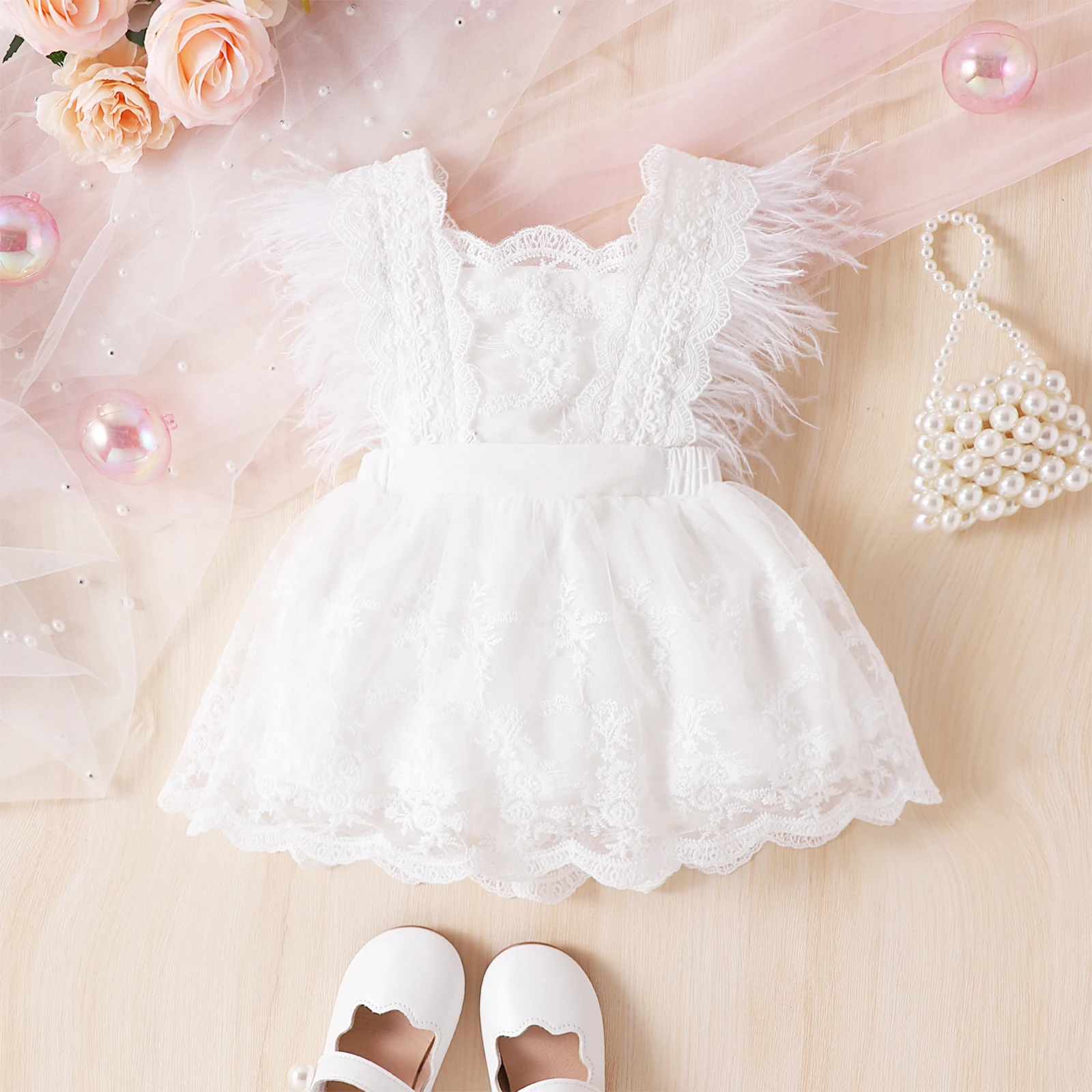 Baby Girl Spring And Autumn Feather Dress Summer Lace Princess Dress