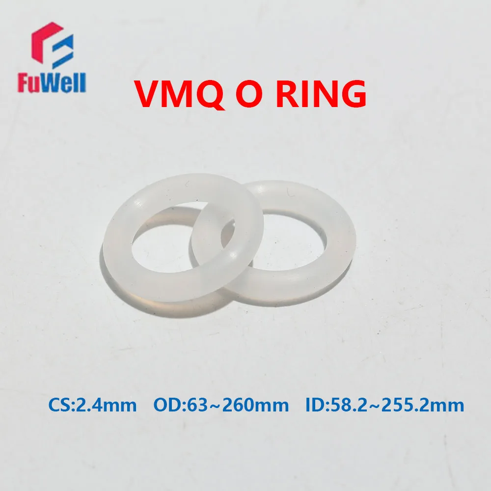 Fuwell 10/20pcs VMQ O Ring Thickness CS 2.4mm OD 63mm~150mm White Silicone Rubber Flat Gaskets Seal Ring Gaskets Silicone O-Ring