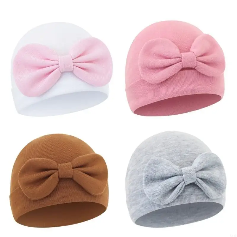54DF เด็ก Bowknot หมวกหมวกอบอุ่นหมวกกันลมทารก Bonnet หมวกทารกแรกเกิด Bonnet ฝักบัวปัจจุบันสำหรับ 0-6 เดือนชายหญิง