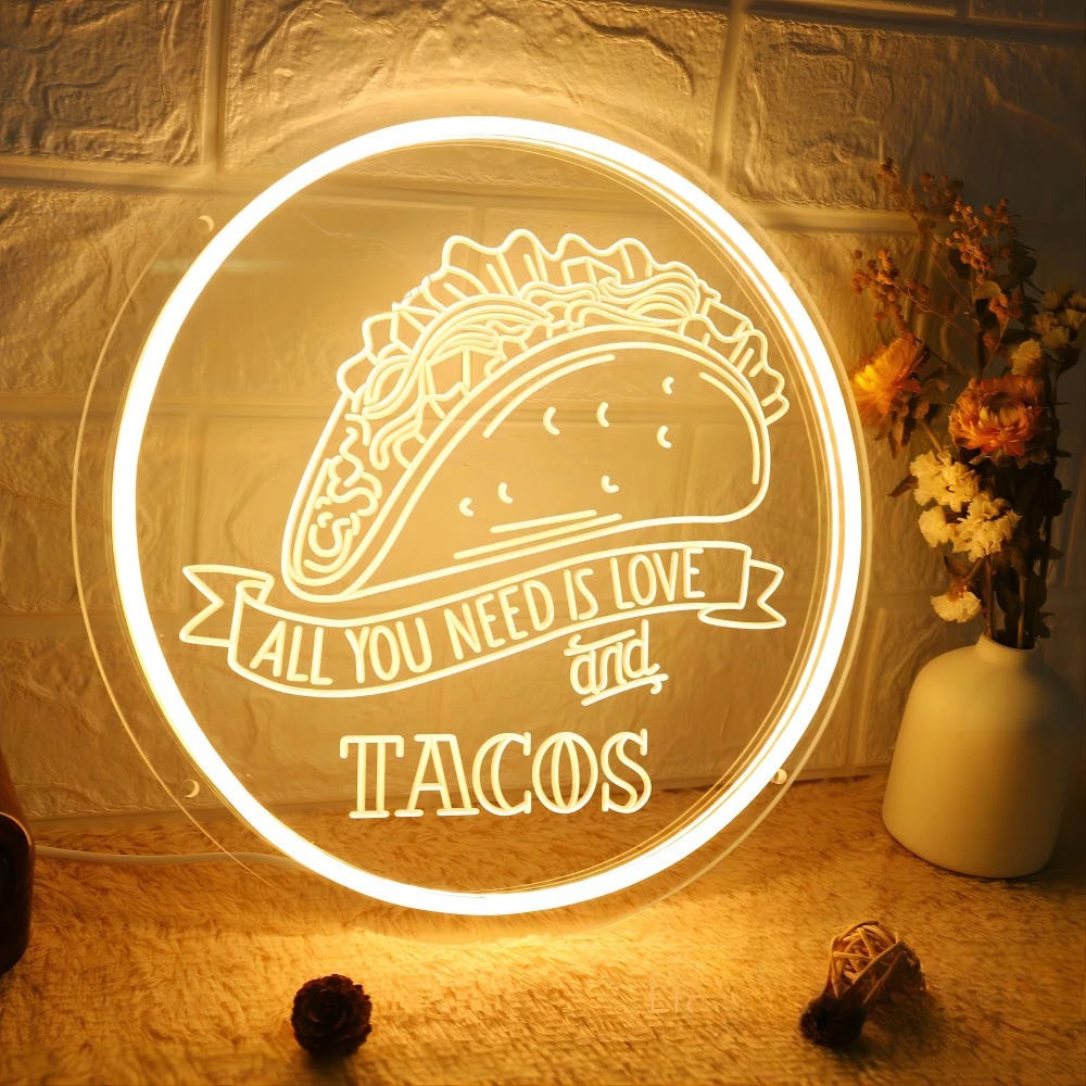 

12 Colors Tacos Neon Sign Carve Personlity LED Lights For Restaurant logo lamp Decoration Wall Frames Room Decors Support Custom