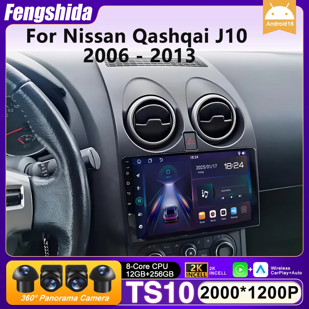 

Car Radio Carplay For Nissan Qashqai J10 2006 -2010 2011 2012 2013 Android 16 GPS Navigation Android Auto Stereo WiFi 4G No 2din