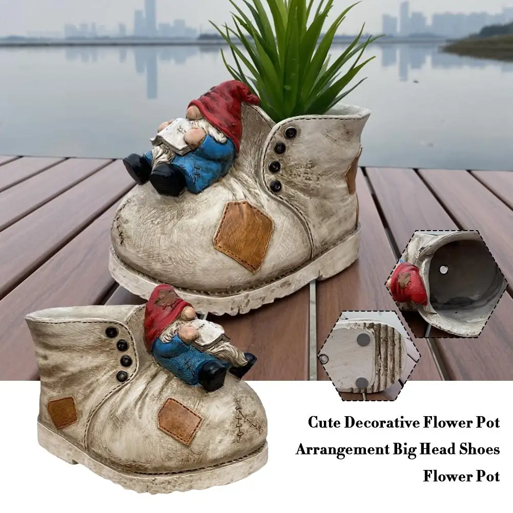 Vintage Old Boot Design Resin Garden Decorative Planter Outdoor Cartoon Pot for Succulent Plant Cactus Herbs and Flowers D8J7