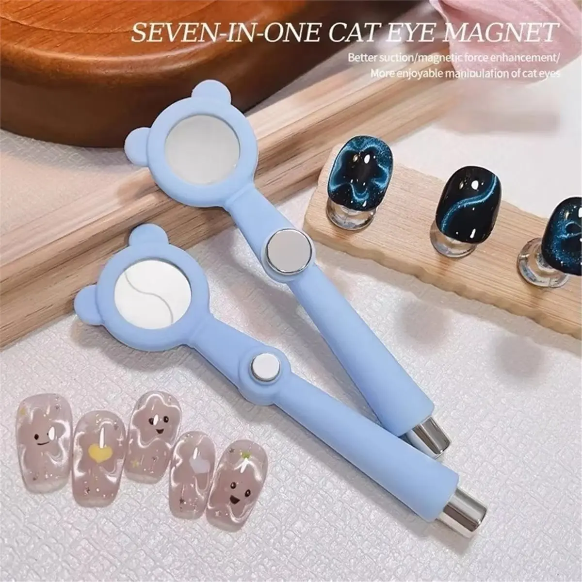 7 In1 Magnet Cat Ear Series Magnets Glass Beads Multi Functional Nails Art Magnet Stick DIY Manicure Tool