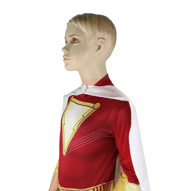 Billy Batson Shazam Costume Superhero Cloak Jumpsuit With Cosplay Movie Halloween Costumes For Kids Fancy Dress Up Festival