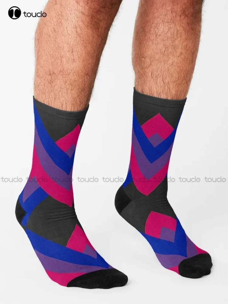 Bi Flag Pride Chevron ถุงเท้าถุงเท้าสูงผู้หญิงส่วนบุคคลที่กําหนดเอง Unisex ผู้ใหญ่วัยรุ่นเยาวชนถุงเท้า 360 °   แฟชั่นการพิมพ์ดิจิตอลใหม่