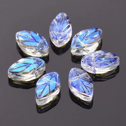20pcs 11x7mm Oval Leaf Shape Crystal Glass Loose Crafts Beads Top Drilled Pendants for Earring Jewelry Making DIY Craft Findings