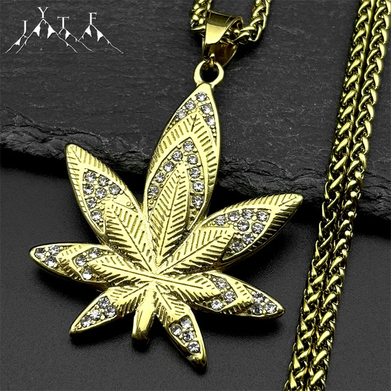 

Fashion Rinestones Maple Leaf Pendant Necklace for Women Men Gold Silver Color Long Chain Plant Party Jewelry Gift