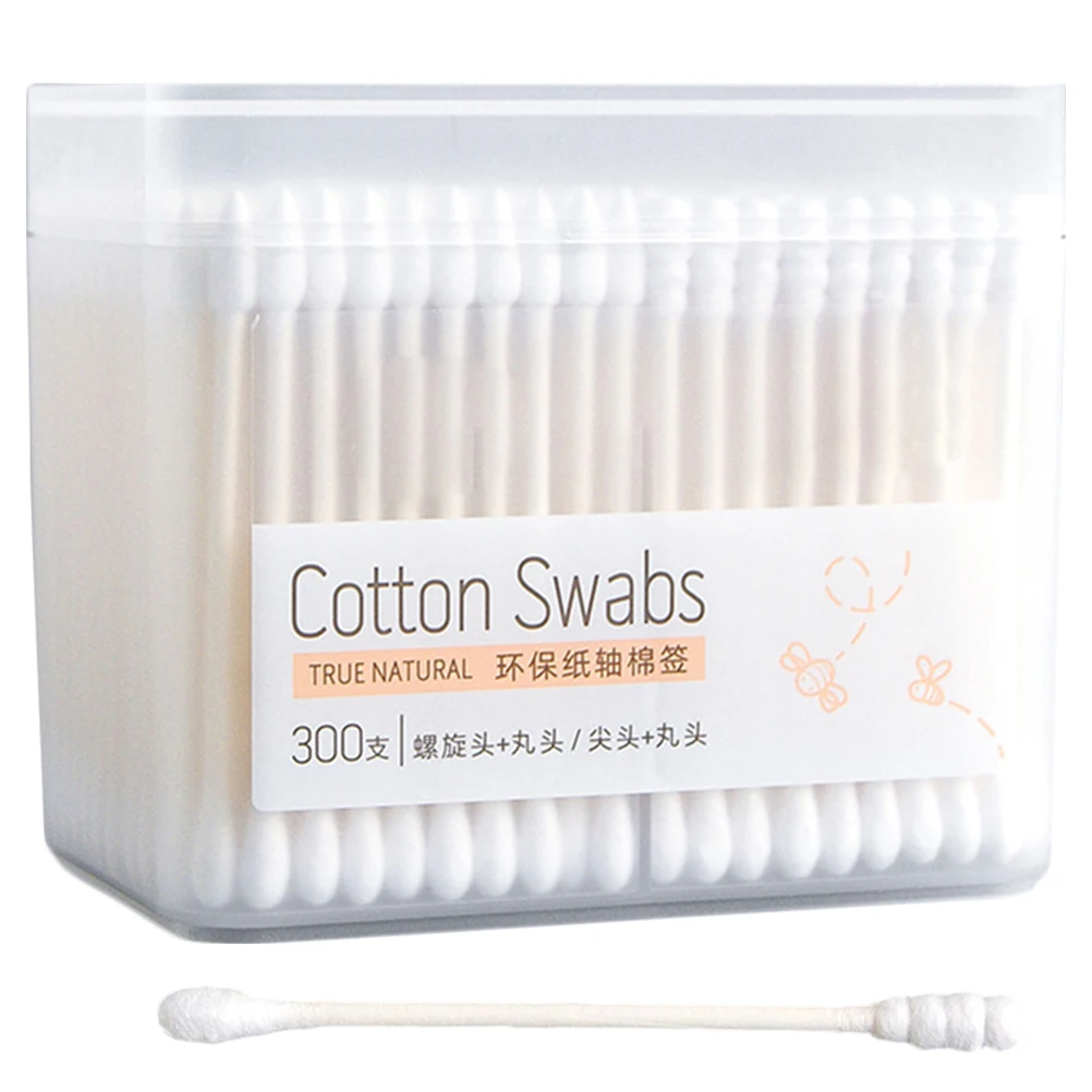 

300pcs Cotton Swabs Paper Shaft Hygienic Quality Safe Face Body Cleaning Dust Absorbent Medical Travel Handy Compact