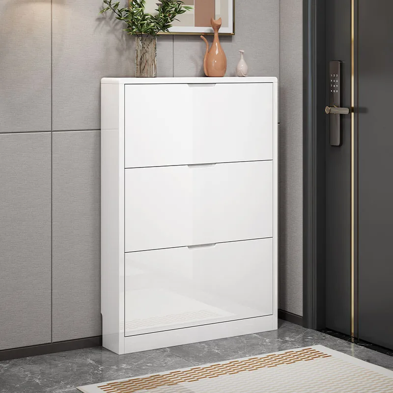 Armoire à chaussures en bois blanc nordique, meuble de rangement ultra fin, meuble de luxe pour couloir, entrée étroite, T1, gain de place