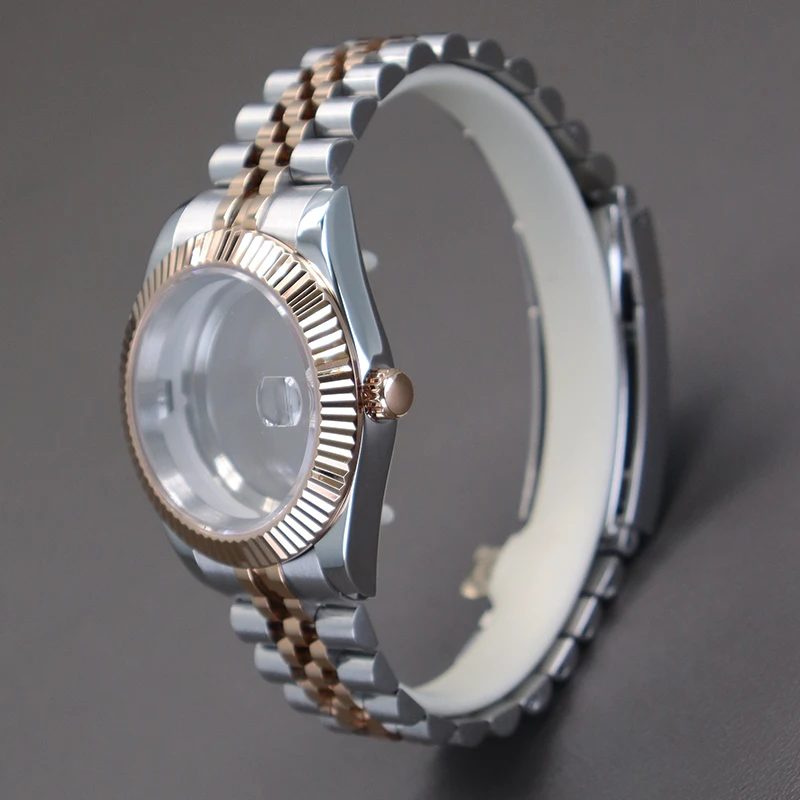 Silber- und Roségoldfarbene 36mm 40mm Luxus-Herrenuhrengehäuse mit Armband für NH34 NH35 NH36 NH38 Miyota 8215 Uhrwerk Zifferblatt Oyster Datejust – Detail 10