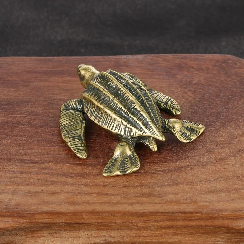 Solid Brass Sea Turtle Figurine Miniature Tea Pet Craft Desktop Small Ornament Animal Home Decoration Accessories Children Gifts