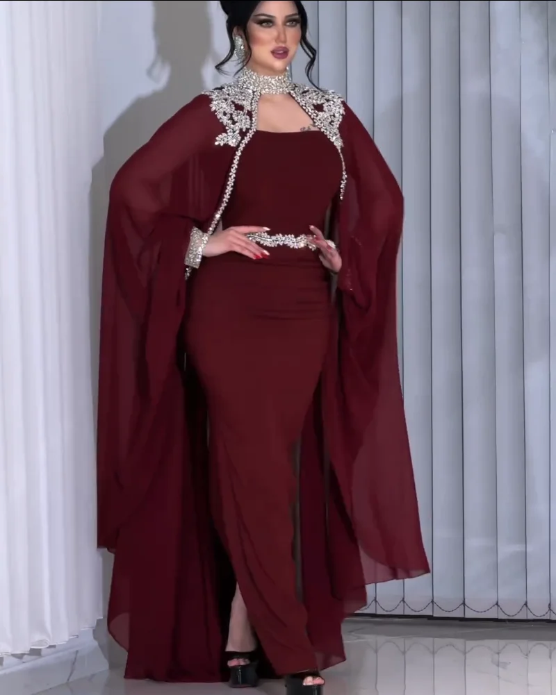 تخصيص جيرسي مطرزة الديكور ذوي الياقات العالية غمد فساتين متوسطة الطول مناسبة مخصصة رائعة تألق مساء رسمي