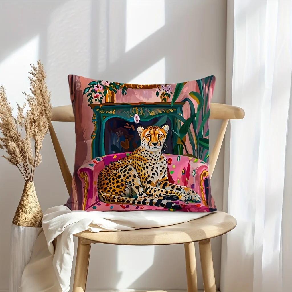 VIKAMA Botanischer Kissenbezug mit Leopardenmuster, maschinenwaschbar, geeignet für Schlafzimmer, Wohnzimmer, Arbeitszimmer, Heimdekoration