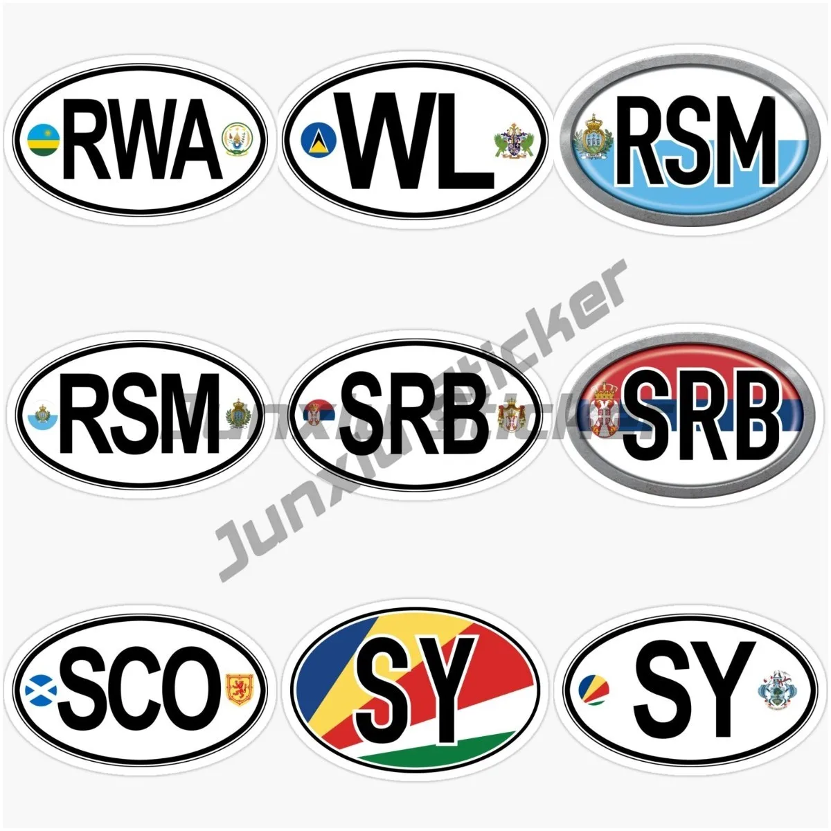 

Oval Country Flag Sticker RWA Rwanda WL Saint Lucia RSM San Marino SCO Scotland SRB Serbia SY Country Code Flag Vinyl Decal