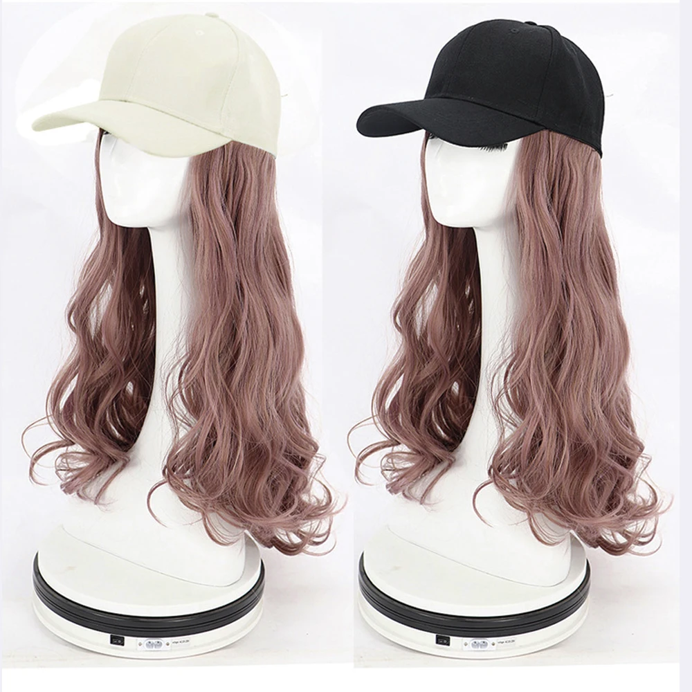 

Long Wavy Synthetic Baseball Cap Hair Wig Naturally Connect Adjustable Hat Wigs For Women Heat Resistant Fake Hair