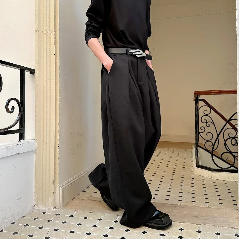 

Spring 2025 Casual Pants Men Women Loose Wide Leg Pants Pleated Semi-Elastic High Waist Long Pants Trendy Brand Youthful Sle
