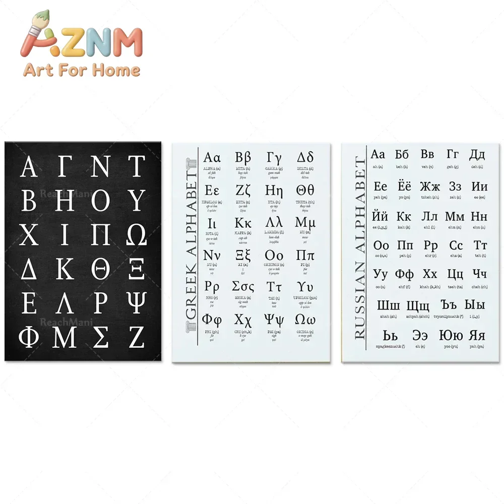 Russian Alphabet Cyrillic Font Greek Alphabet Capital Letters Educational Poster for Office Classroom Decoration Language Learni