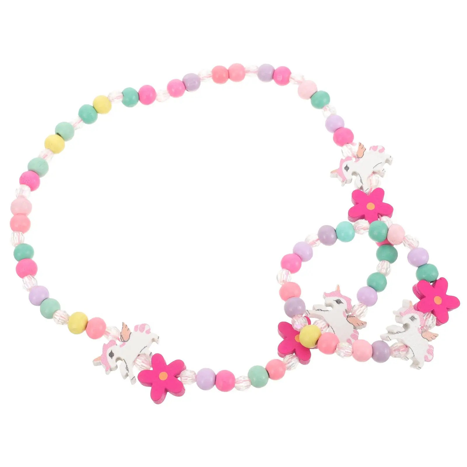 

Wooden Beads Necklace Bracelet Set Multi Colored Unicorn Jewelry Kids Toddlers Dress Up Photo Prop Christmas Party Favors Trendy