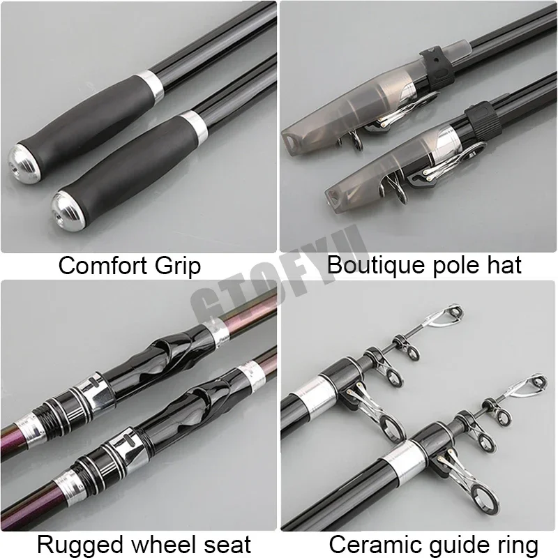 

3.6m 4.5m 5.0m 5.4m Telescopic Fishing Rod Distance Throwing Spinning Rod Lure 300g Throwing Surfcasting Carbon Baitcasting rod