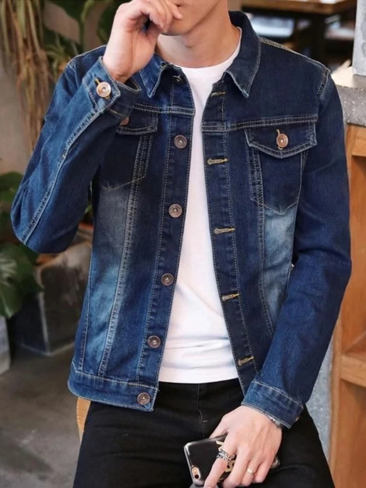 

Джинсовые куртки Slim Fit на пуговицах, мужские эстетические потертые фирменные повседневные мужские куртки Fast Delvery, новинка в роскошном корейском корейском ковбойском пальто Y2k для мужчин