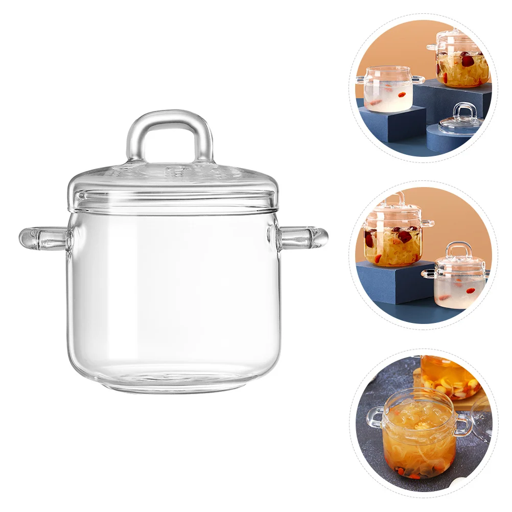 

1Pcs Glass Dessert Bowl Double Handle Thickened Handle Microwave Safe Soup Fruit Salad Lid Glass Dessert Bowl Bowls