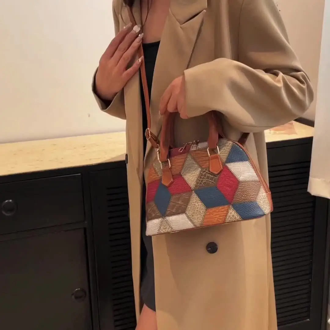 

Colors Patchwork Bag Bags Mother Present Bag Vintage Bags Birthday Leather Bags Tote Women's Handbags Purses Bag