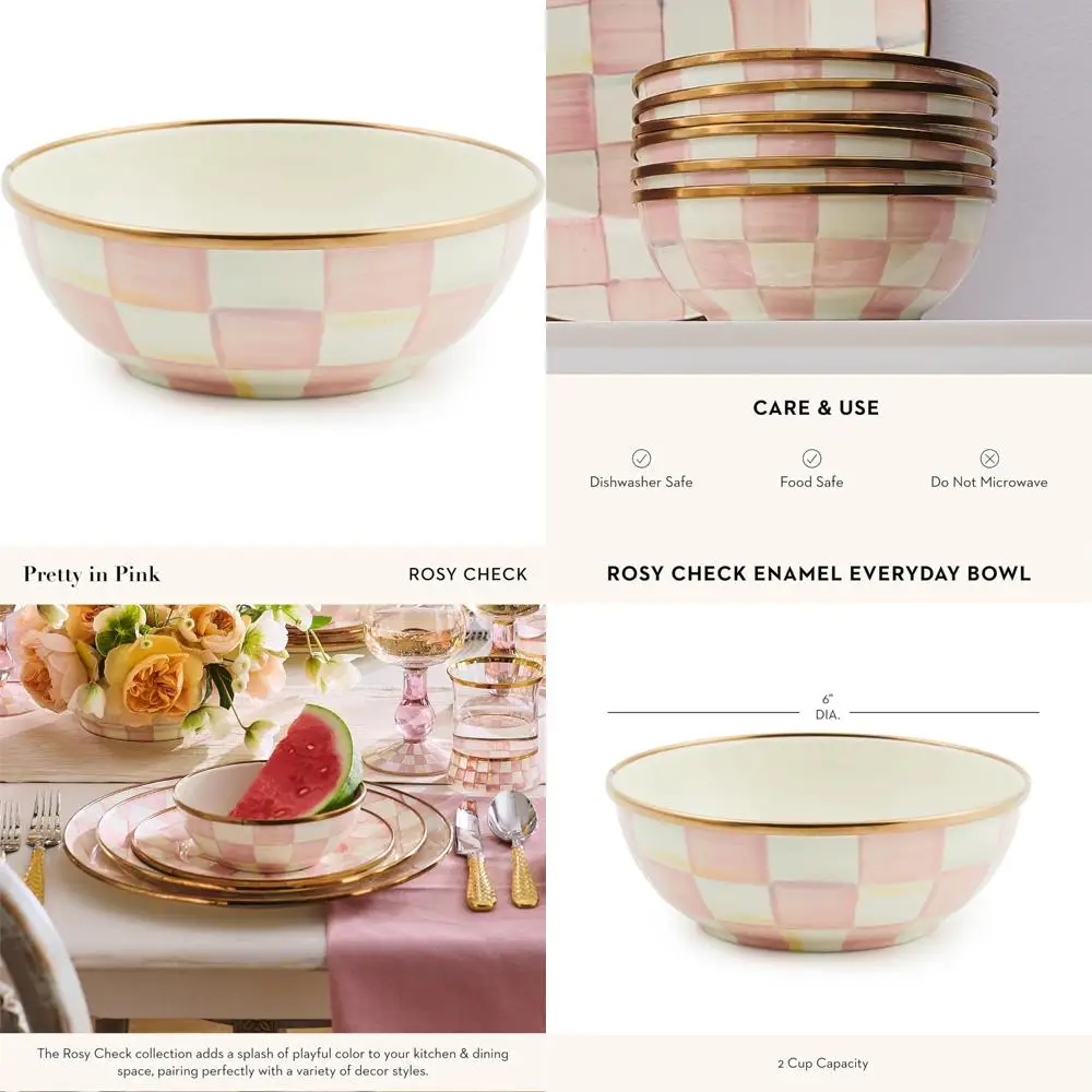 

Эмалированная сервировочная миска для повседневного использования, очень малый размер, розово-белая розовая клетчатая узором, идеально подходит для развлекательных мероприятий, набор из 1 шт.