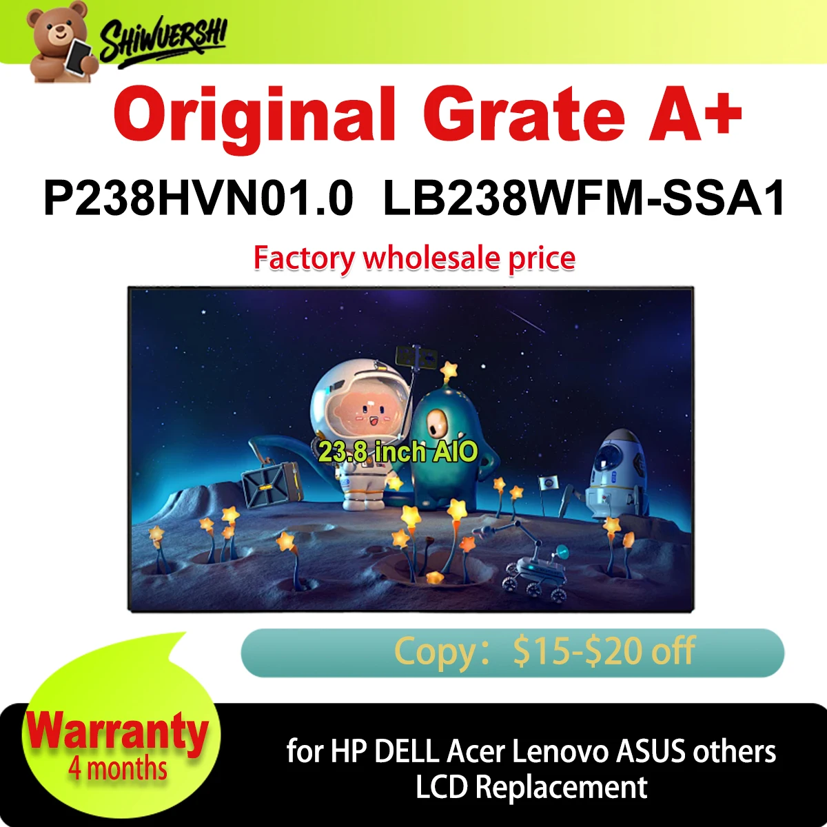 

Original new P238HVN01.0 LB238WFM SSA1 LB238WFM-SSA1 23.8 inch IPS 30Pins For HP Lenovo Acer ASUS Dell AIO LCD Screen Display