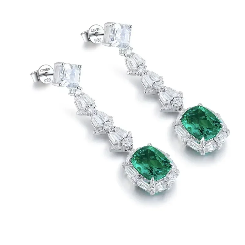 Ruihe New Fashion 925 Silver A Pair of 5.68ct Lab Grown Emerald Simulated Diamond Zirconia Earrings Jewelry for Women Party Gift