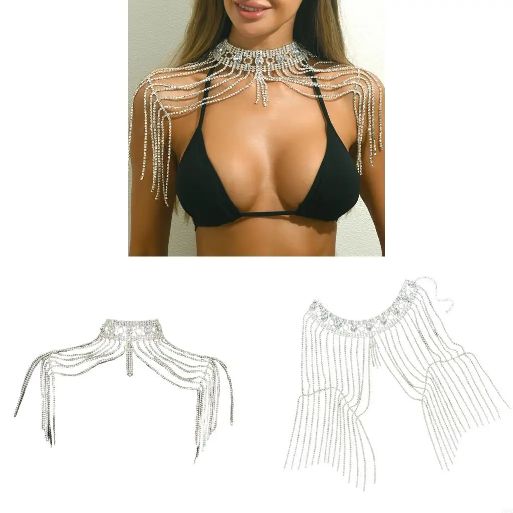 195C Luxury Wedding Accessory Multilayer Crystal Fringe Body Chain Rhinestones Shoulder Chain Jewelry For Special Occasions
