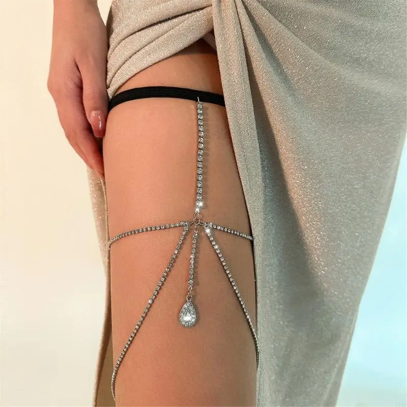 

Y1AC Rhinestones Tassels Leg Chain for Women Body Jewelry Crystal Thigh Chain Belt